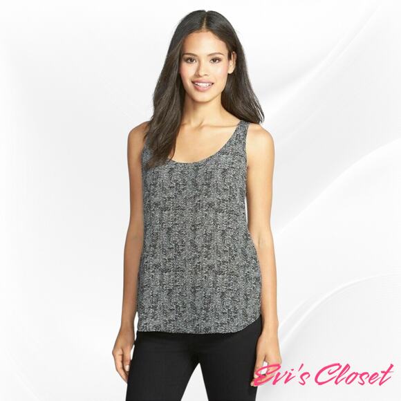 Eileen Fisher Women's Tank Sz M. Grey Scoop Neck Roadster Print Silk Crepe. - Picture 2 of 7